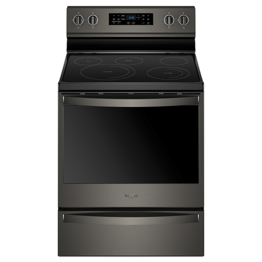 Whirlpool 30-in 5-Element 6.4-cu ft Self-Cleaning Single-Fan Electric Range (Fingerprint-Resistant Black Stainless Steel)