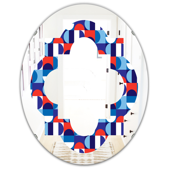 Designart 31.5-in x 23.7-in Blue/Red and White Polka Dots Modern Oval Wall Mirror