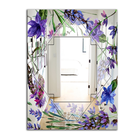 Designart Garland Sweet 20 Rectangular 35.4-in L x 23.6-in W Polished Country Blue Wall Mounted Mirror