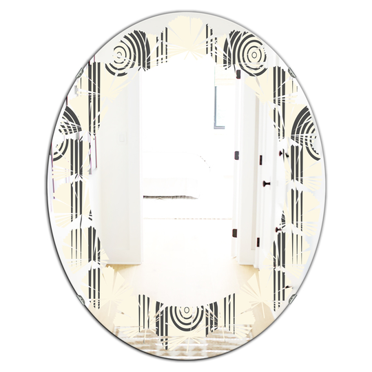 Designart Grey 31.5-in L x 23.7-in W Oval Retro Curved Minimal Geometric Ornament II Polished Wall Mirror
