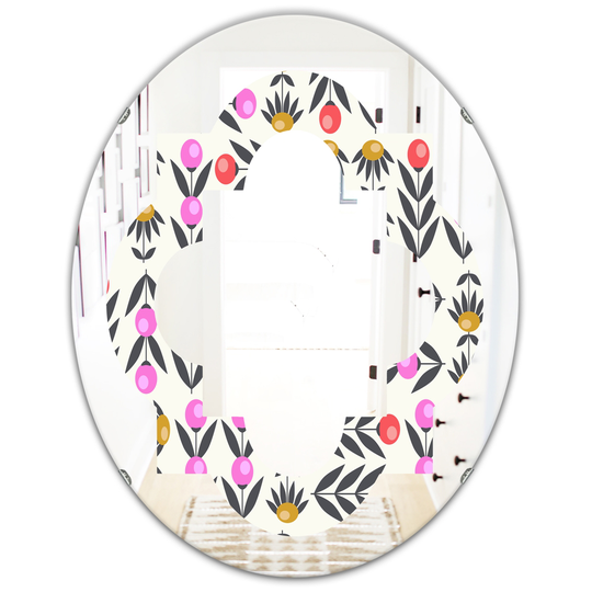 Designart 31.5-in L x 23.7-in W Oval Multicolour Retro Abstract Floral Design XI Polished Wall Mirror