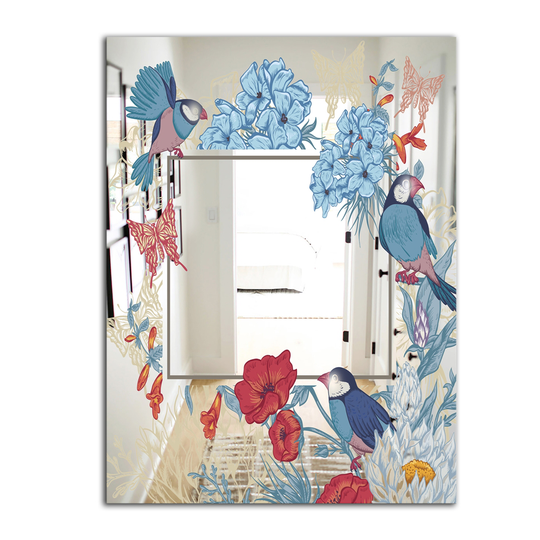 Designart Garland Sweet 33 Rectangular 35.4-in L x 23.6-in W Polished Country Blue Wall Mounted Mirror