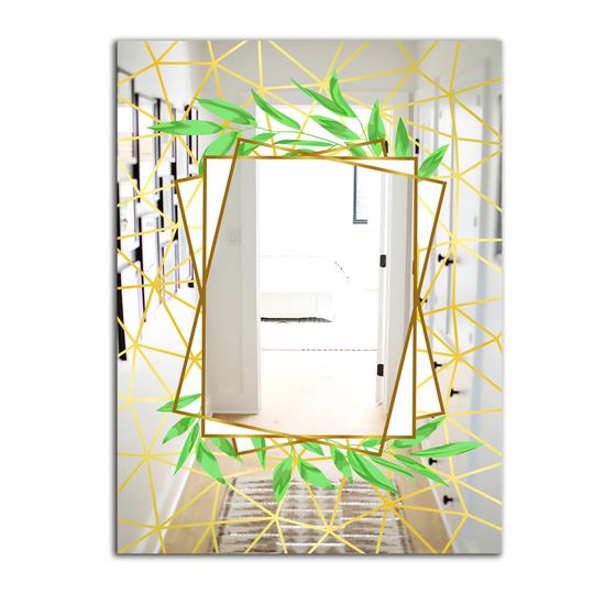 Designart Efflorescent Gold Green 6 Rectangular 35.4-in L x 23.6-in W Polished Glam Wall Mounted Mirror