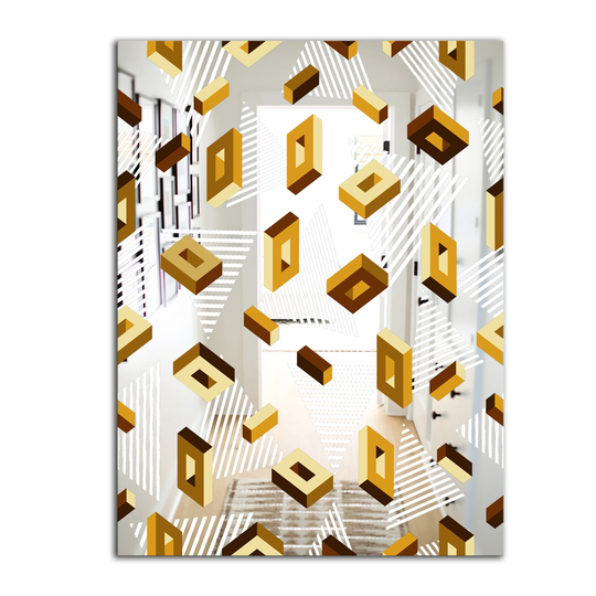 Designart Capital Gold Lively 8 Rectangular 35.4-in L x 23.6-in W Polished Glam Wall Mounted Mirror