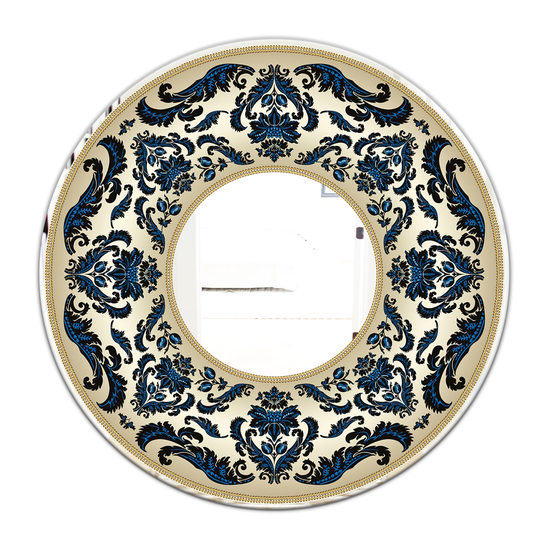 Designart Ornamented Vintage Floral Garland Round 24-in L x 24-in W Polished Eclectic Blue Wall Mounted Mirror