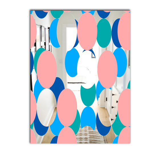 Designart Circular Rhythm 7 Rectangular 35.4-in L x 23.6-in W Polished Mid-Century Pink Wall Mounted Mirror