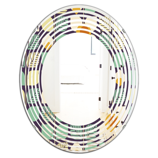 Designart 31.5-in x 23.7-in Botanical Retro Design III Modern Oval Decorative Mirror in Blue