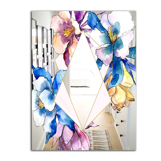 Designart Efflorescent Gold Blue 1 Rectangular 35.4-in L x 23.6-in W Polished Farmhouse Multicolour Wall Mounted Mirror