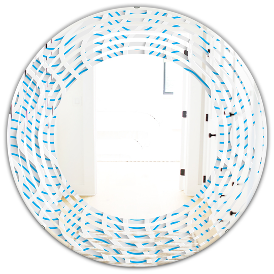 Designart 24-in Round 3D Light Blue and White Pattern II Polished Wall Mirror
