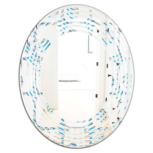 Designart Oval 31.5-in L x 23.7-in W 3D Blue and White Pattern III Polished Wall Mirror