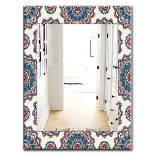 Designart 35.4-in x 23.6-in Blue Oriental Pattern Bohemian and Eclectic Mirror