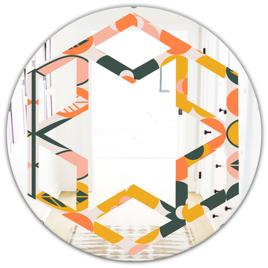 Designart Round 24-in Multicolour Botanical Retro Design II Polished Wall Mirror