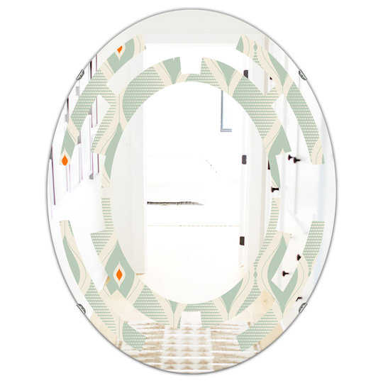 Designart 31.5-in L x 23.7-in W Green Oval Retro Abstract Drops VII Modern Polished Wall Mirror