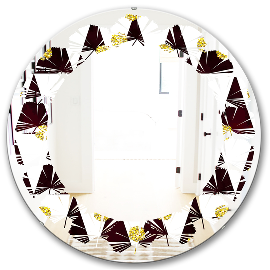 Designart 24-in x 24-in Gold Polka Dot Pattern II Modern Round Wall Mirror in Black