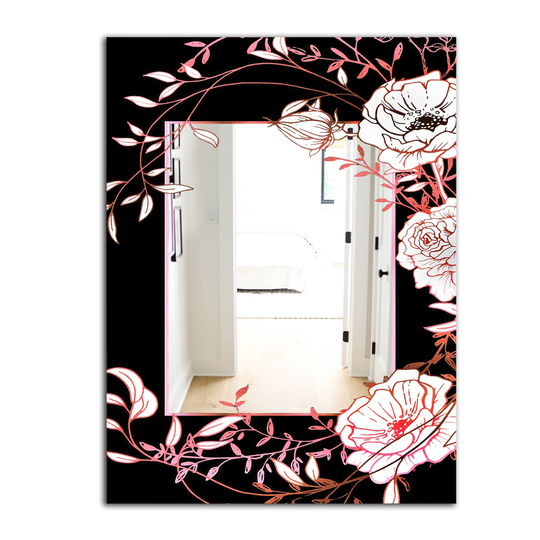 Designart Dark Crystal Rectangular 35.4-in L x 23.6-in W Polished Vintage Black Wall Mounted Mirror