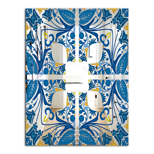 Designart Tiles Rectangular 35.4-in L x 23.6-in W Polished Eclectic Blue Wall Mounted Mirror