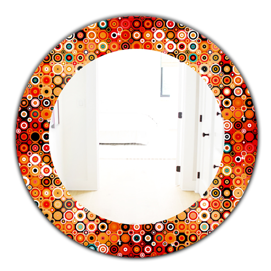 Designart 24-in x 24-in Red Disco Style Pattern with Dots and Circles Modern Mirror
