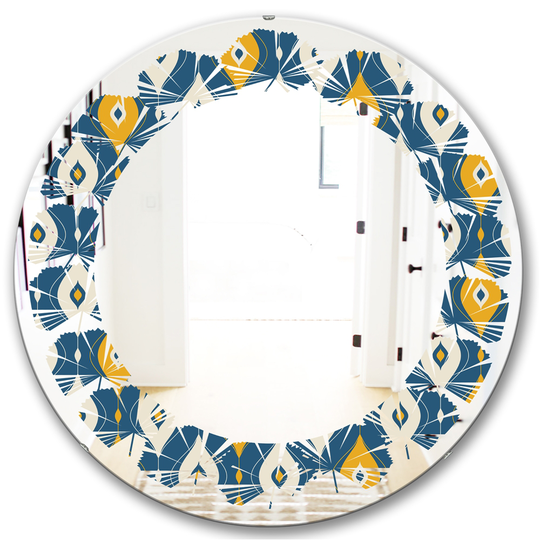 Designart Blue Round 24-in Retro Abstract Pattern II Polished Wall Mirror