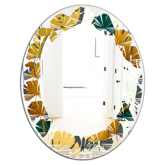 Designart 31.5-in x 23.7-in Golden Foliage V Modern Oval Mirror in Multi-Colour