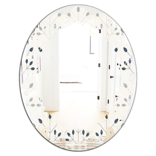 Designart 31.5-in L x 23.7-in W Oval White Floral Retro Botanical Pattern I Polished Wall Mirror