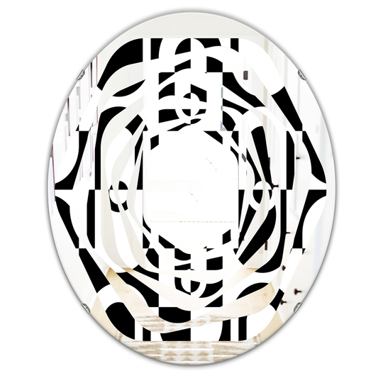 Designart 31.5-in x 23.7-in Monochrome Geometric Pattern VIII Modern Oval Wall Mirror in Black