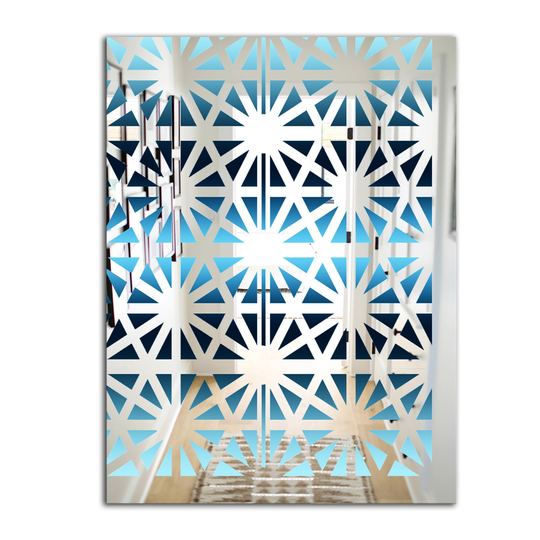 Designart Geometry Sky Rectangular 35.4-in L x 23.6-in W Polished Mid-Century Blue Wall Mounted Mirror