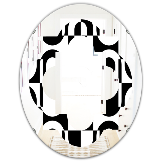 Designart 31.5-in x 23.7-in Monochrome Geometric Pattern VIII Modern Oval Mirror in Black