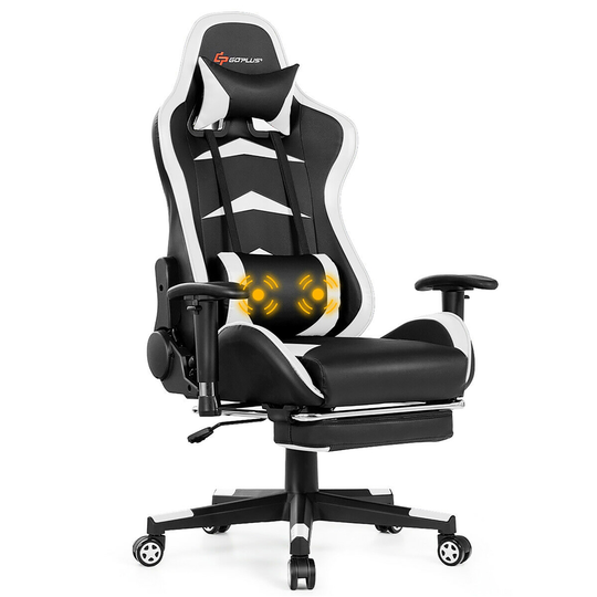 Costway White Contemporary Ergonomic Adjustable Height Swivel Headrest Chair