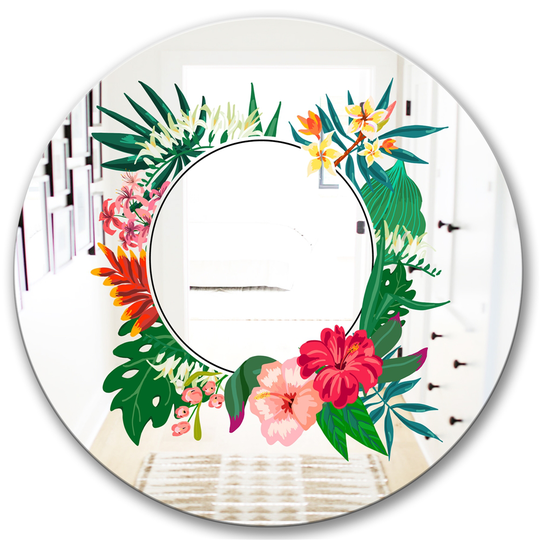 Designart Garland Sweet 3 Round 24-in L x 24-in W Polished Country Green Wall Mounted Mirror