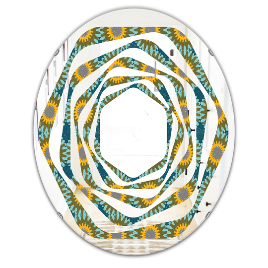 Designart Yellow 31.5-in L x 23.7-in W Oval Retro Circular Pattern I Polished Wall Mirror