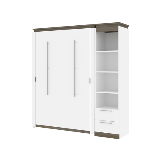 Bestar Orion White & Walnut Grey Full Murphy Bed Integrated Storage