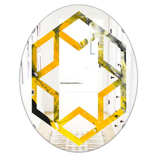 Designart Canada Oval 31.5-in L x 23.7-in W Marbled Yellow and Black Polished Wall Mirror