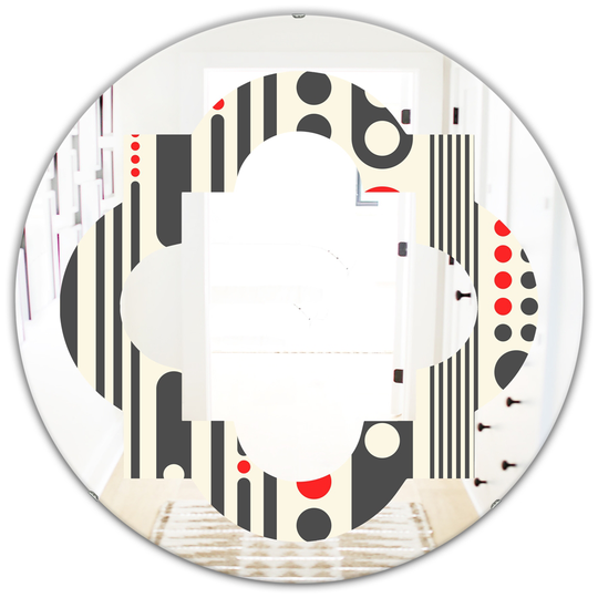 Designart 24-in Black Round Retro Geometrical Abstract Minimal Pattern II Polished Wall Mirror