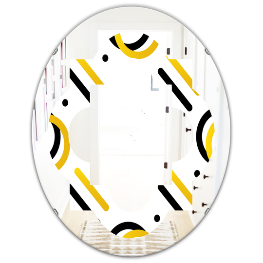 Designart 31.5-in x 23.7-in Trendy Black and Gold Triangular Pattern I Modern Oval Wall Mirror