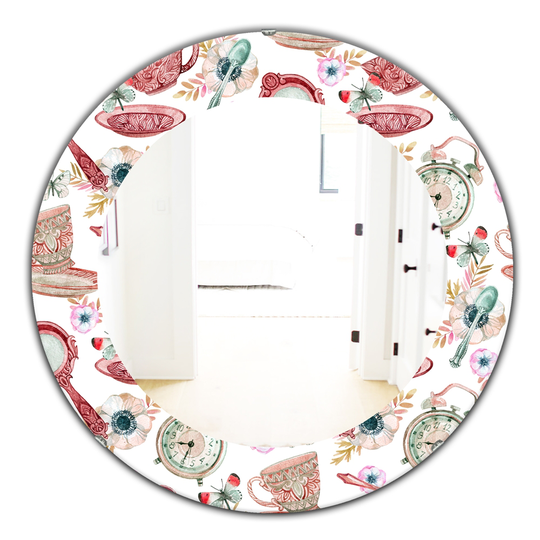 Designart 24-in x 24-in White Watercolour Tea Pattern Modern Mirror
