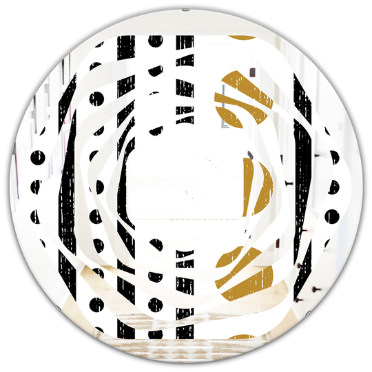 Designart Retro Geometrical Abstract Minimal Pattern VII Modern Round Mirror - Black