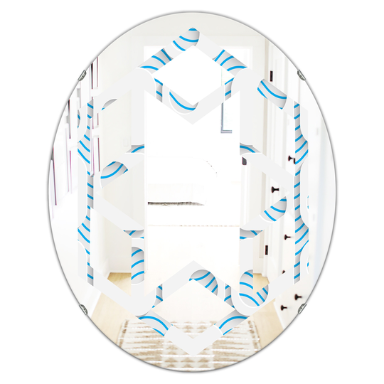 Designart 31.5-in L x 23.7-in W Oval 3D White and Blue Pattern III Polished Wall Mirror