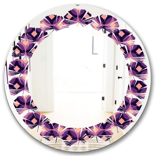 Designart Retro Circular Purple and Yellow Pattern Modern Round Mirror