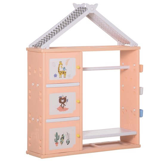 Qaba Coral Rectangular Kids Bookshelf with Storage