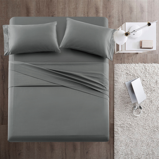 Marina Decoration Full Grey Cotton Bed Sheets - 4-Piece