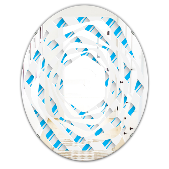 Designart Oval 31.5-in L x 23.7-in W 3D White and Blue Pattern VI Polished Wall Mirror