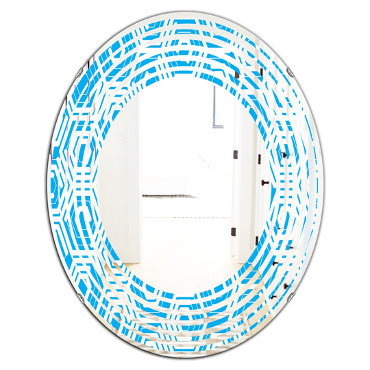 Designart 31.5-in L x 23.7-in W Oval Blue Retro Hexagon Pattern VII Modern Polished Wall Mirror