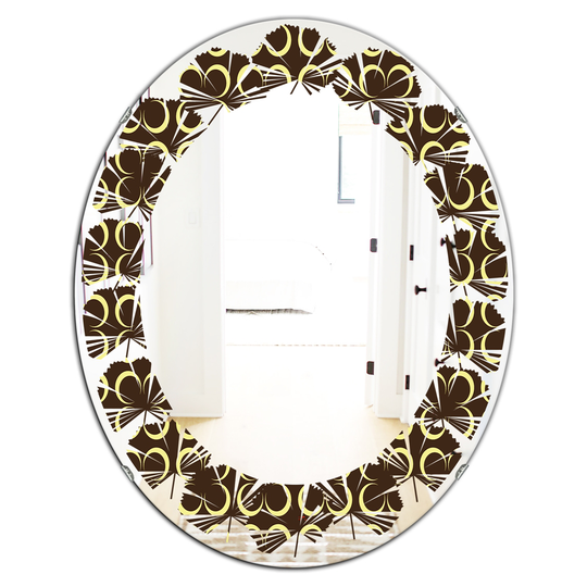 Designart 31.5-in L x 23.7-in W Brown Oval Floral Retro Pattern II Polished Wall Mirror