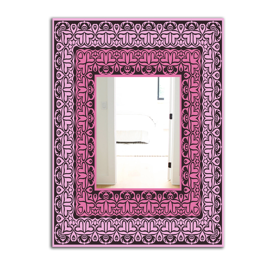 Designart Hearts Rectangular 35.4-in L x 23.6-in W Polished Industrial Black/Pink Wall Mounted Mirror