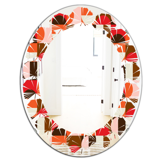 Designart 31.5-in x 23.7-in Retro/Geometric Design II Modern Oval Wall Mirror - Red