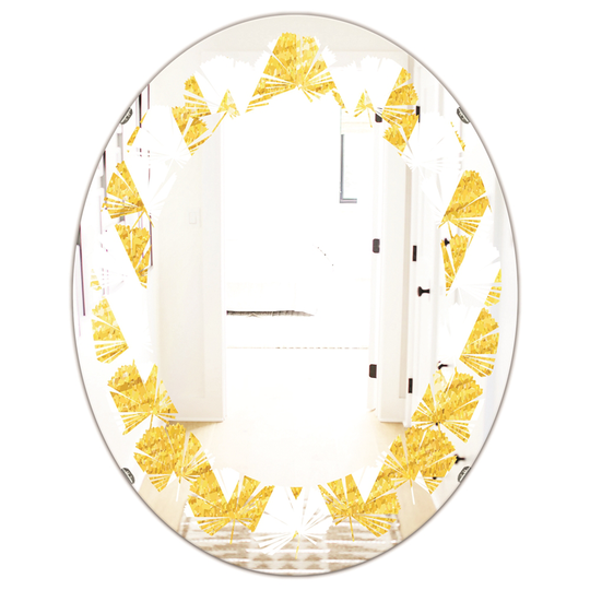 Designart 31.5-in x 23.7-in Glittering Lines Pattern Modern Oval Wall Mirror in Gold