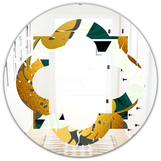 Designart Golden Foliage V Modern Round Wall Mirror in Multi-Colour