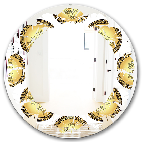Designart 24-in Gold/Brown Pattern with Gradient Vintage Circles Round Decorative Mirror