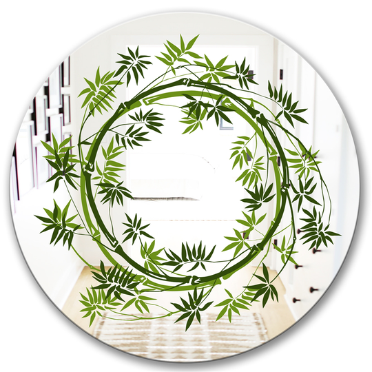 Designart Circle of Bamboo Plants Round 24-in L x 24-in W Polished Country Green Wall Mounted Mirror