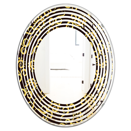 Designart Oval 31.5-in L x 23.7-in W Gold and Black Swirl II Modern Polished Wall Mirror